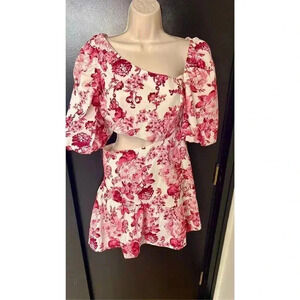 Vestique Womens White Pink Floral Cut Out Carry Me Away Sleeved Dress Large